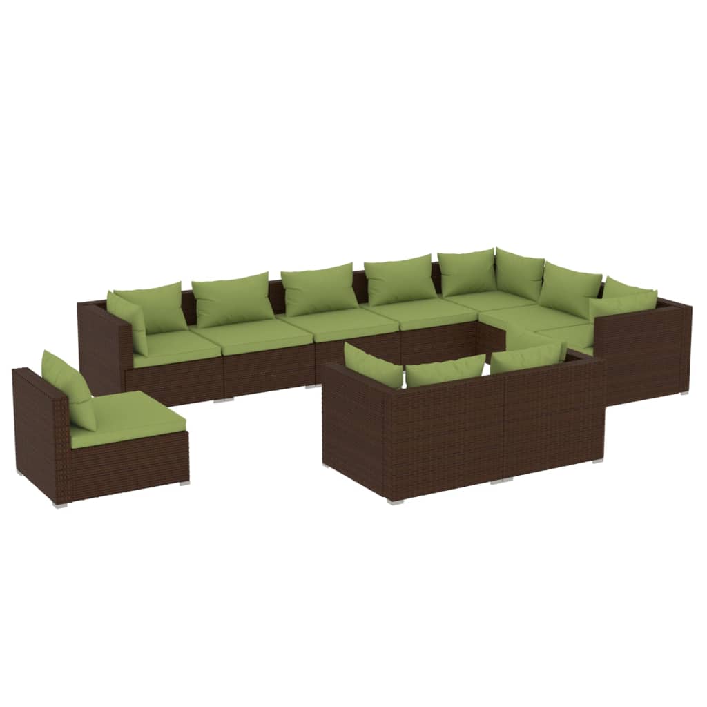 vidaXL Set muebles de jardín 10 pzas y cojines ratán sintético marrón