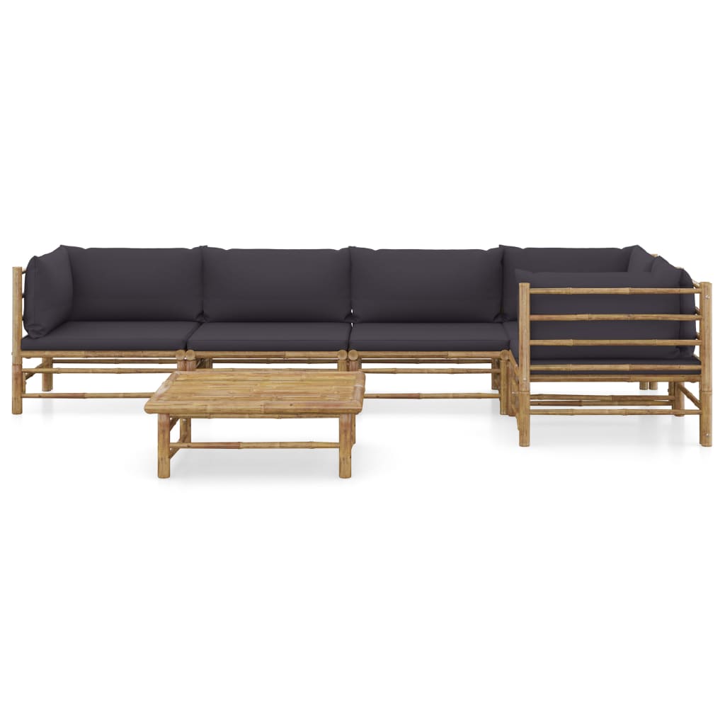 vidaXL Set de muebles de jardín 6 piezas bambú con cojines gris oscuro