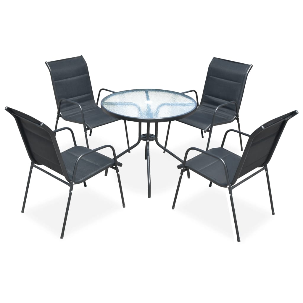 vidaXL Juego de comedor de jardín 5 piezas de acero negro