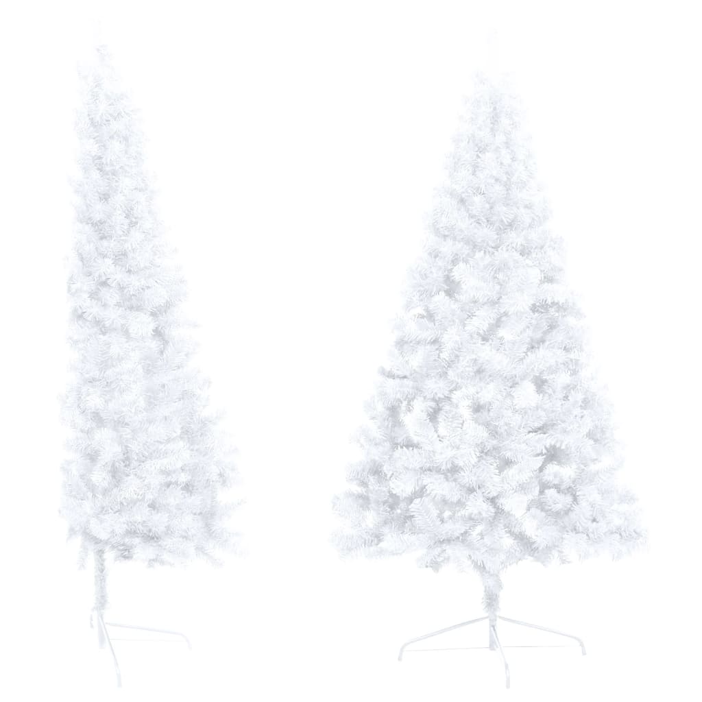 vidaXL Medio árbol de Navidad con luces y bolas blanco 150 cm