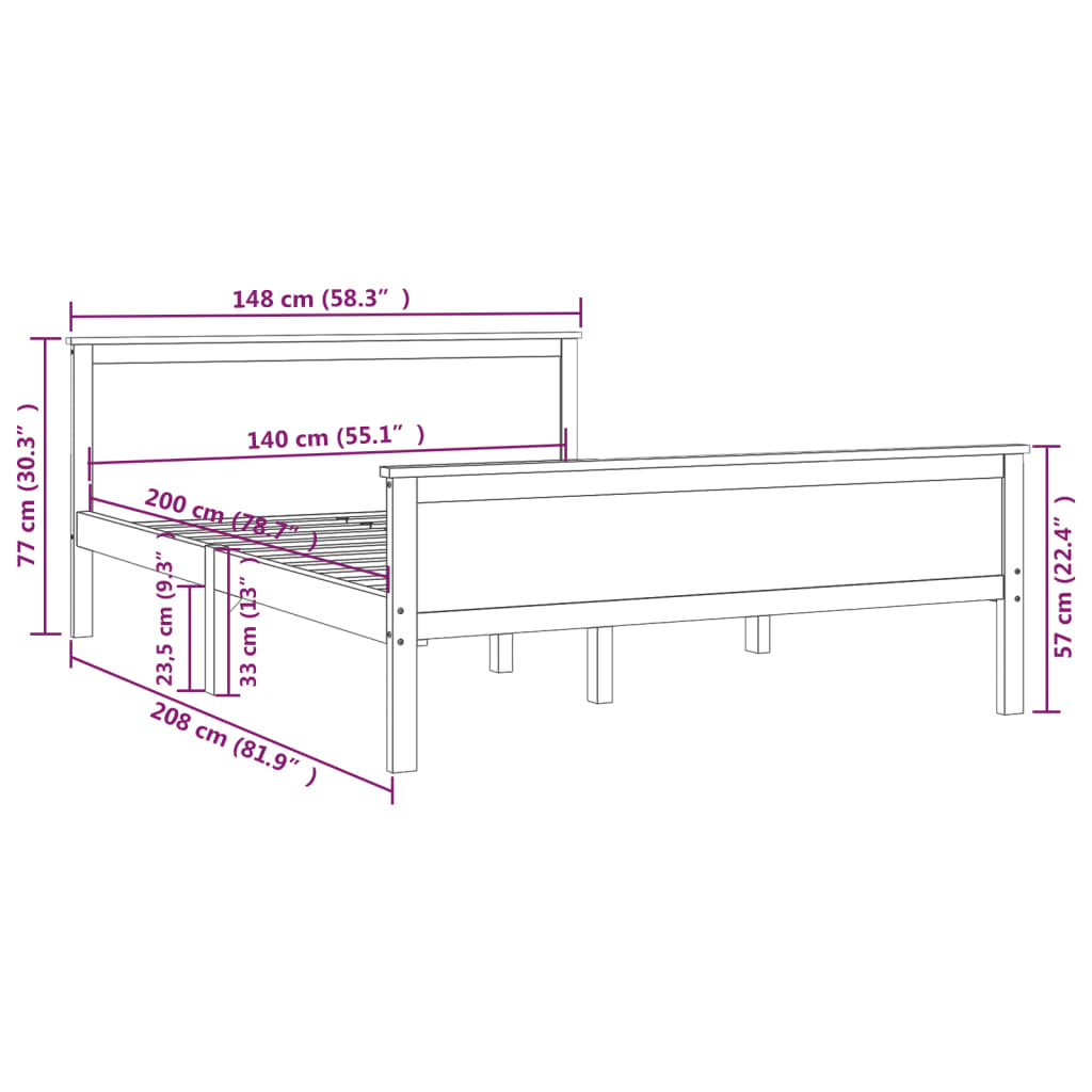 vidaXL Estructura cama sin colchón madera pino marrón miel 140x200 cm