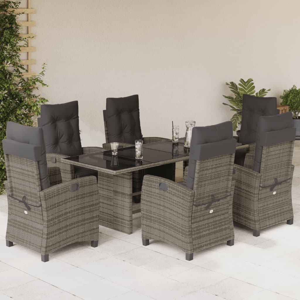 vidaXL Set comedor jardín 7 pzas y cojines ratán sintético gris