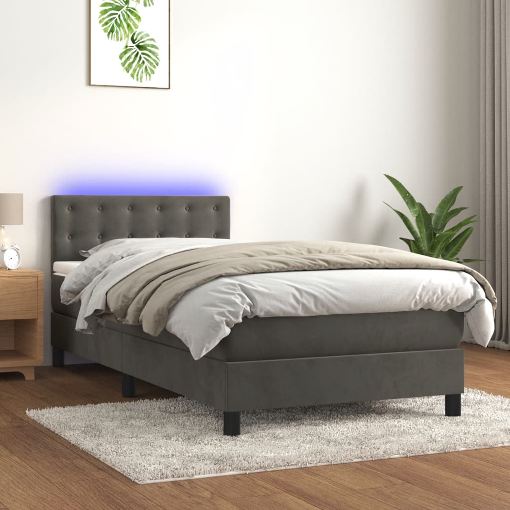 vidaXL Cama box spring colchón y LED terciopelo gris oscuro 100x200 cm
