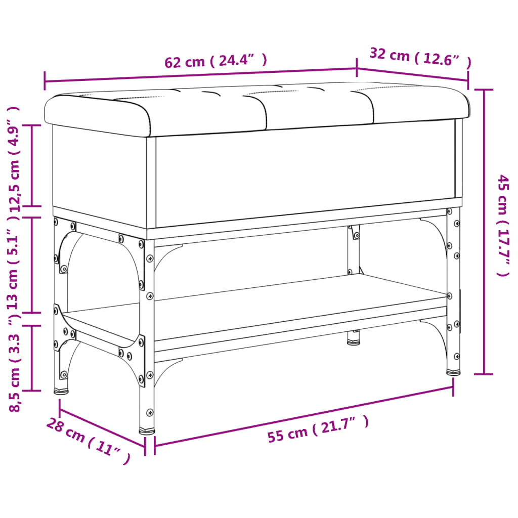 vidaXL Banco zapatero madera de ingeniería roble Sonoma 62x32x45 cm