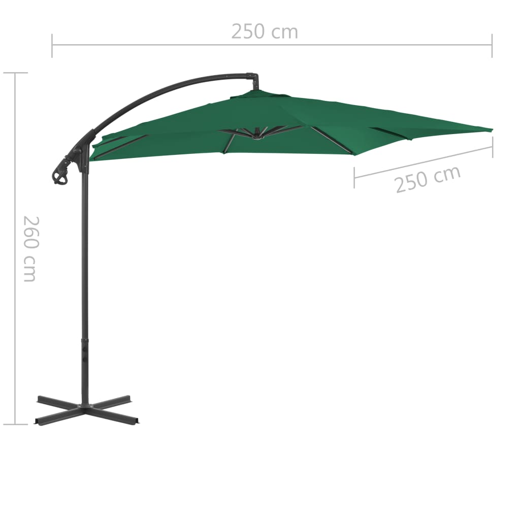 vidaXL Sombrilla de jardín voladiza con palo de acero verde 250x250 cm