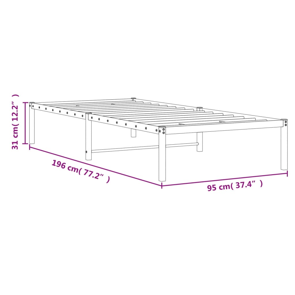 vidaXL Estructura de cama sin colchón metal negro 90x190 cm