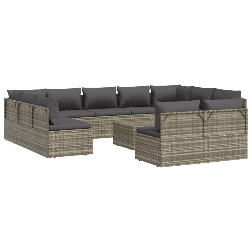 vidaXL Set de muebles de jardín 12 pzas cojines ratán sintético gris