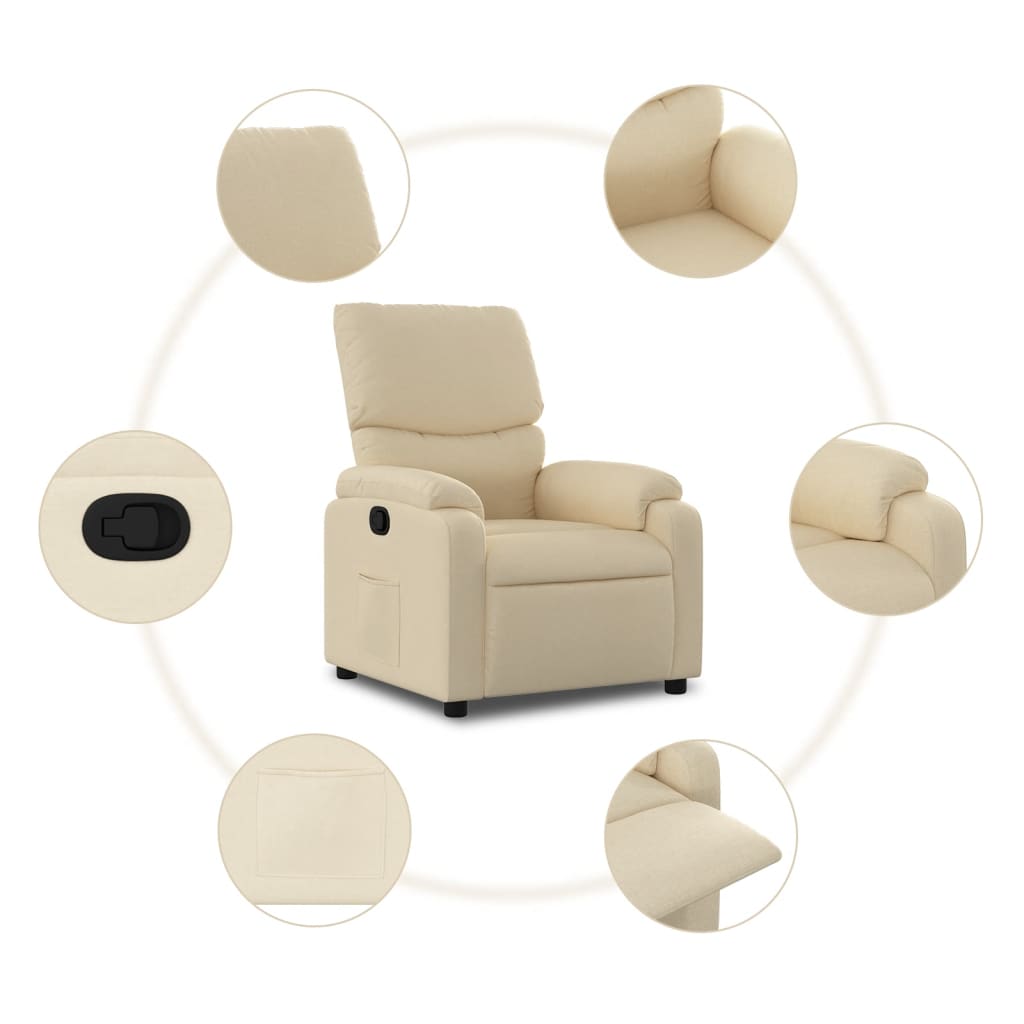 vidaXL Sillón reclinable de tela crema