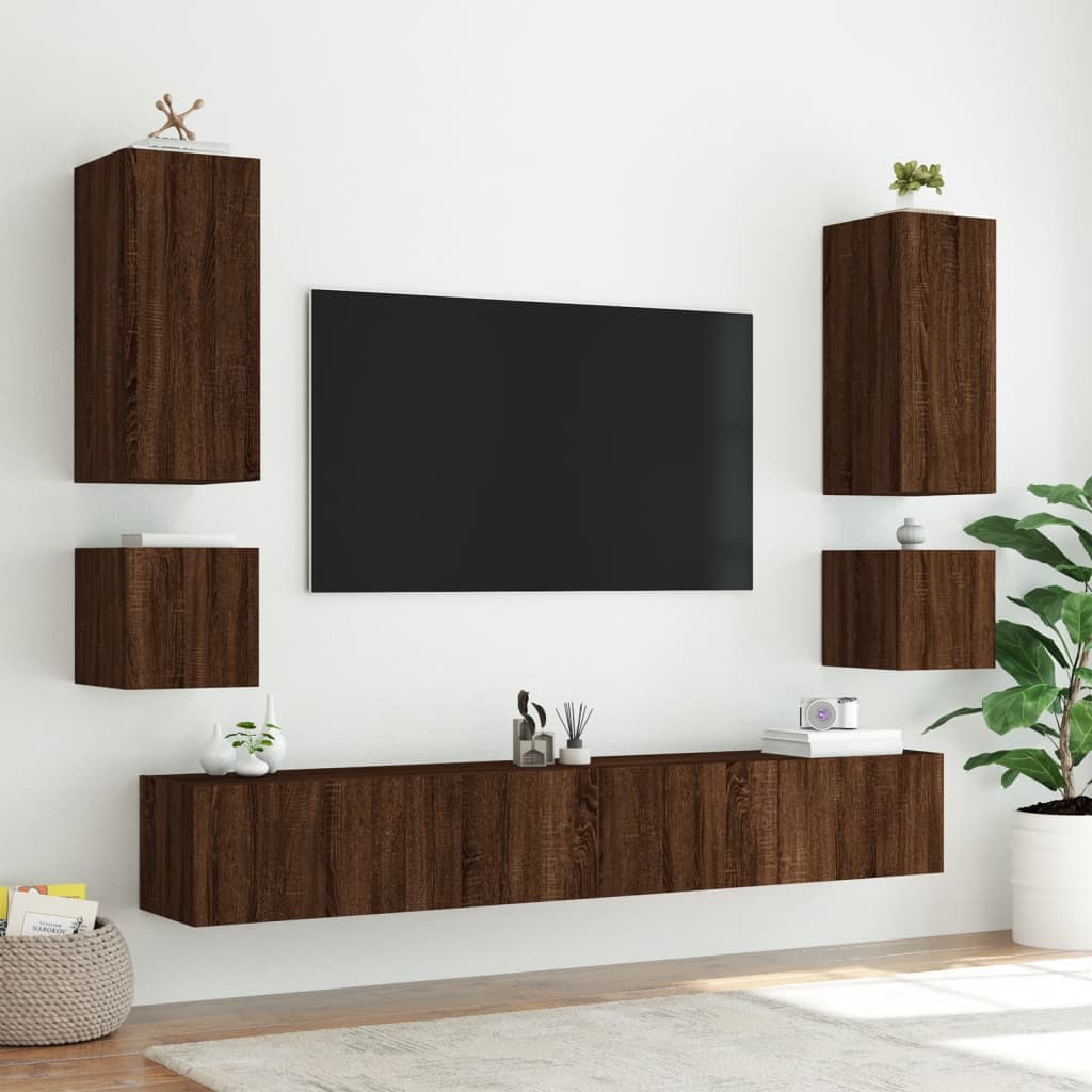 vidaXL Mueble de TV de pared con luces LED marrón roble 100x35x41 cm