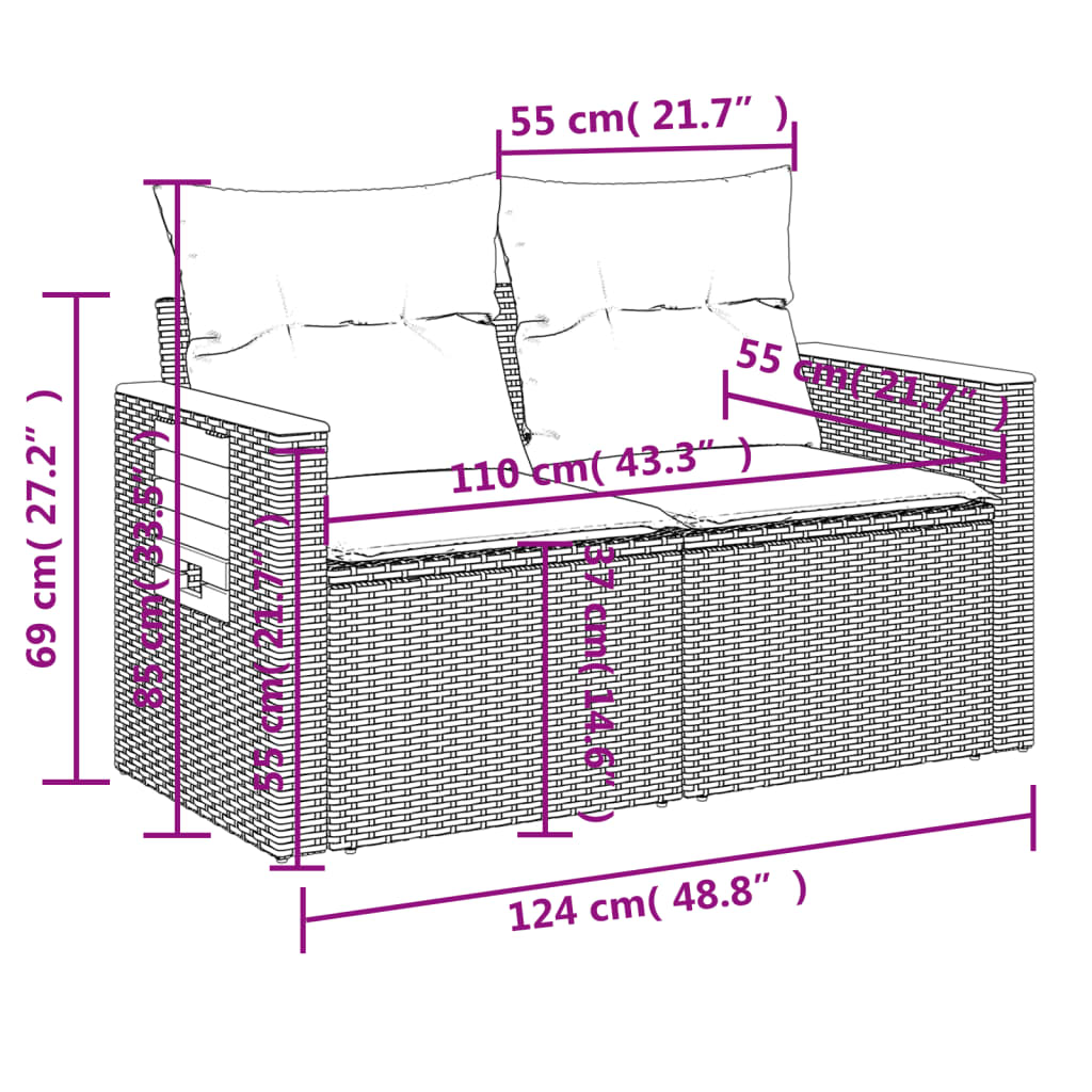 vidaXL Set de sofás de jardín 9 pzas con cojines ratán sintético beige