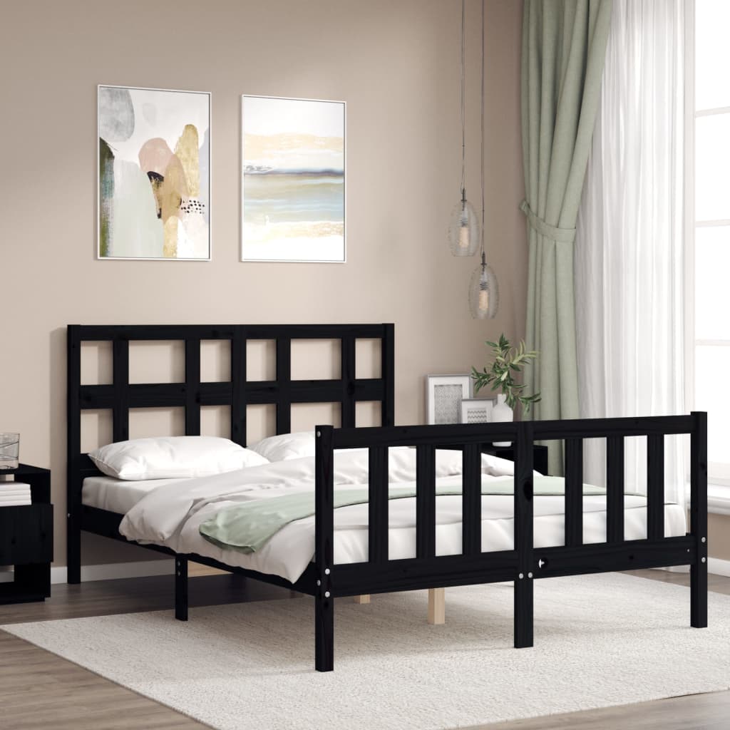 vidaXL Estructura de cama con cabecero madera maciza negro 140x200 cm