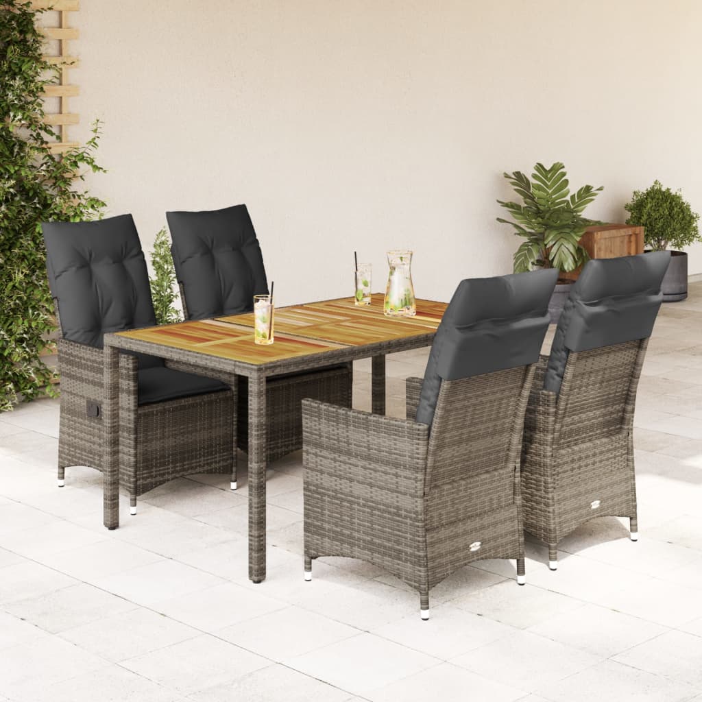 vidaXL Set comedor de jardín 5 piezas con cojines ratán sintético gris