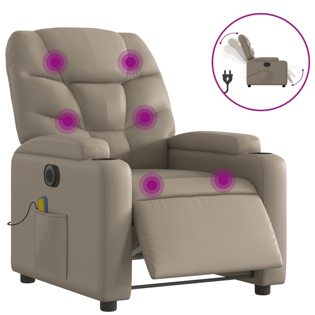 vidaXL Sillón reclinable de masaje eléctrico cuero sintético capuchino