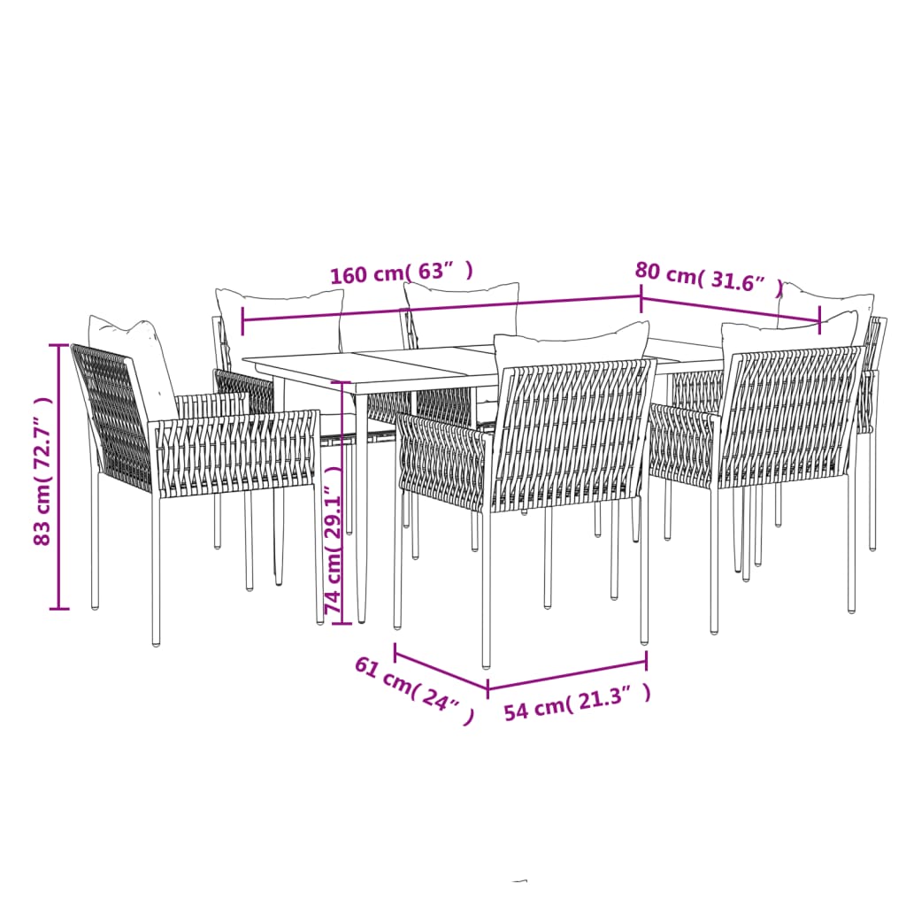 vidaXL Juego comedor jardín 7 piezas y cojines ratán sintético y acero