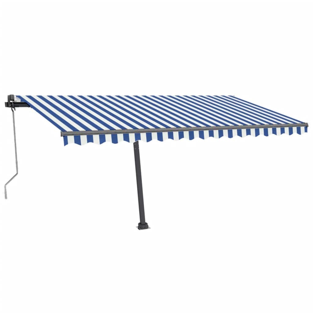 vidaXL Toldo automático LED sensor de viento azul y blanco 450x300 cm