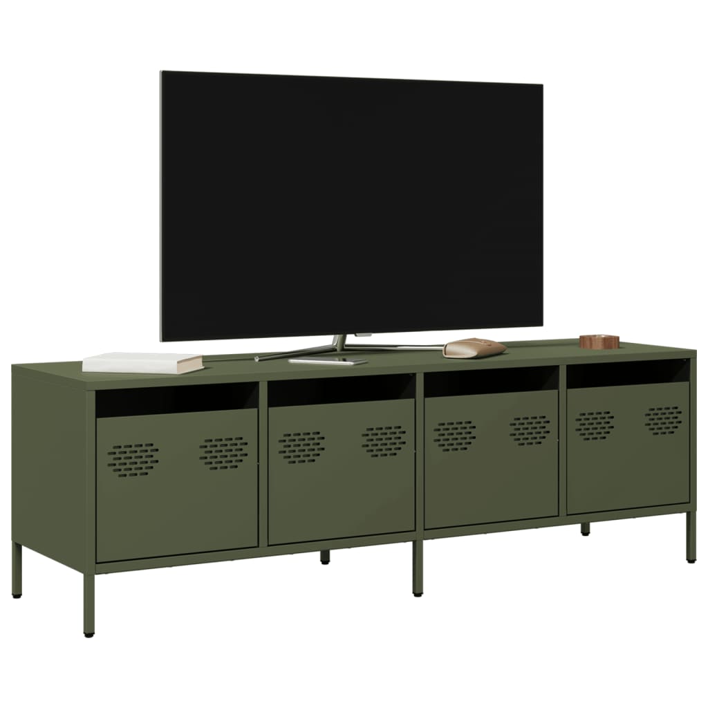 vidaXL Mueble TV acero laminado en frío verde oliva 135x39x43,5 cm