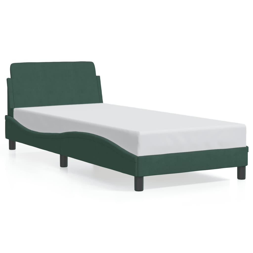 vidaXL Estructura cama con cabecero terciopelo verde oscuro 90x200 cm