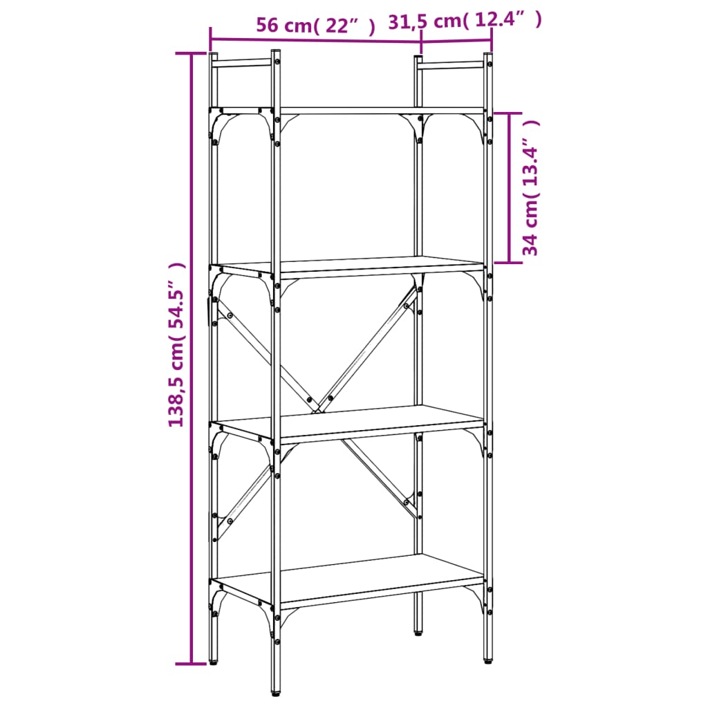 vidaXL Librería de 4 estantes madera roble ahumado 56x31,5x138,5 cm