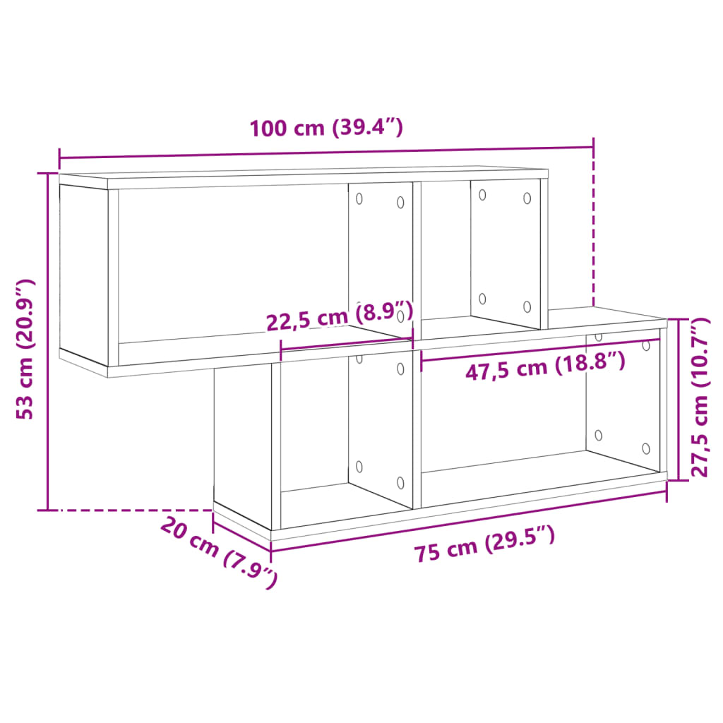 vidaXL Estante de pared madera ingeniería gris Sonoma 100x20x53 cm