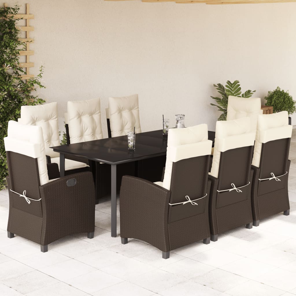 vidaXL Set comedor para jardín 9 pzas y cojines ratán sintético marrón