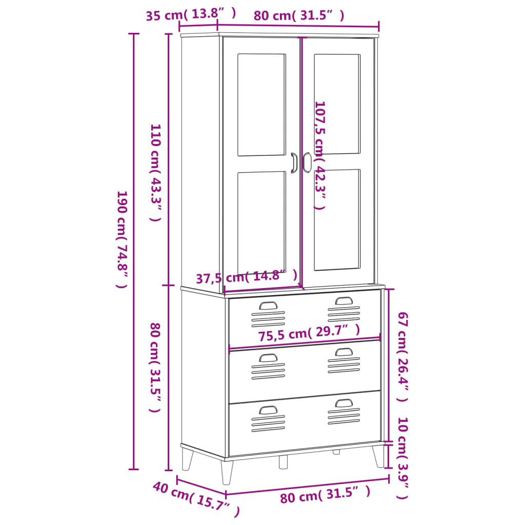 vidaXL Aparador alto VIKEN madera de pino gris antracita 80x40x190 cm