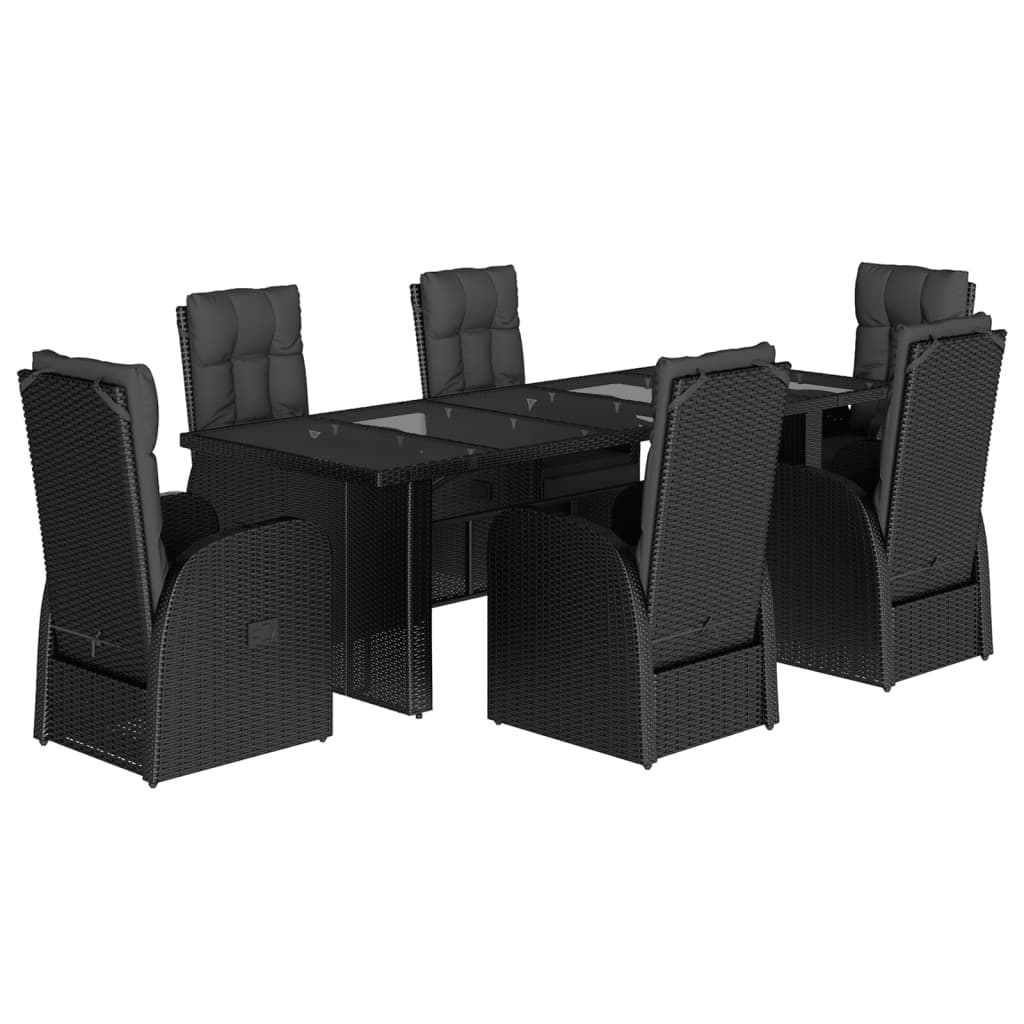 vidaXL Set de comedor de jardín 7 pzas y cojines ratán sintético negro