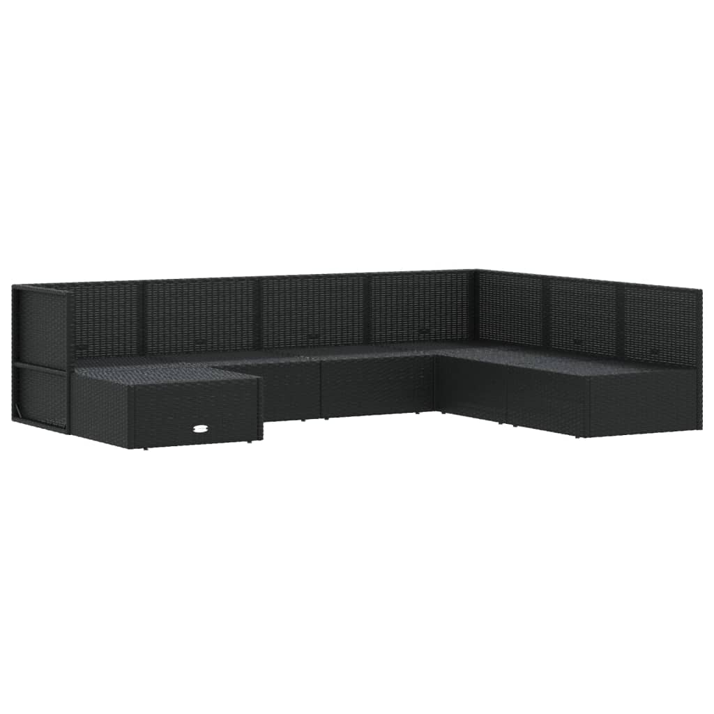 vidaXL Set de muebles de jardín y cojines 7 pzas ratán sintético negro