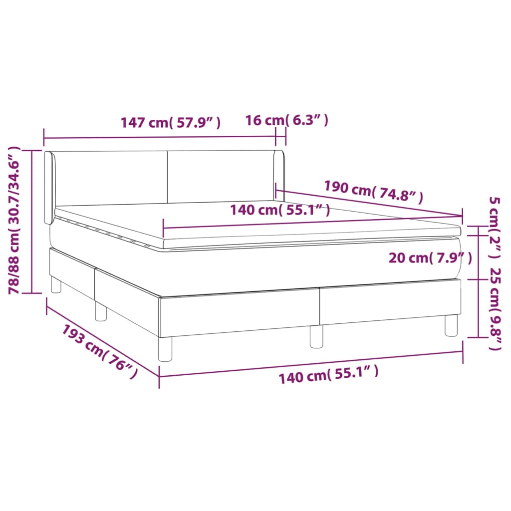 vidaXL Cama box spring con colchón cuero sintético negro 140x190 cm