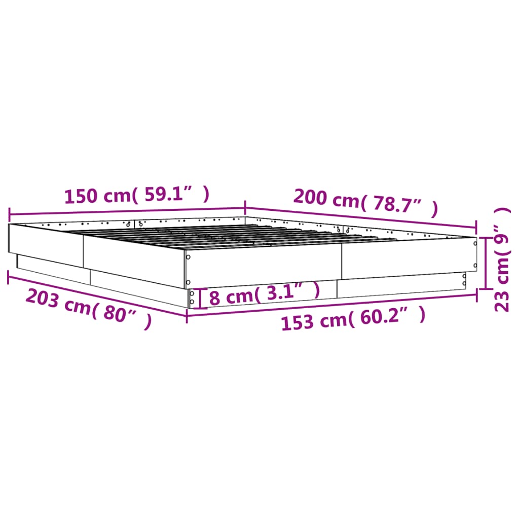 vidaXL Estructura de cama con luces LED roble Sonoma 150x200 cm