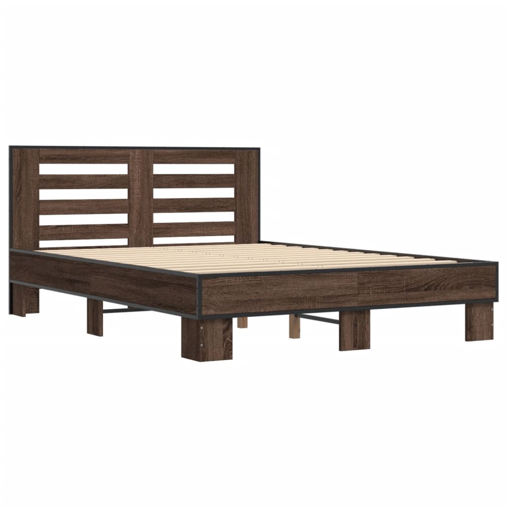 vidaXL Estructura cama madera ingeniería metal marrón roble 140x200 cm