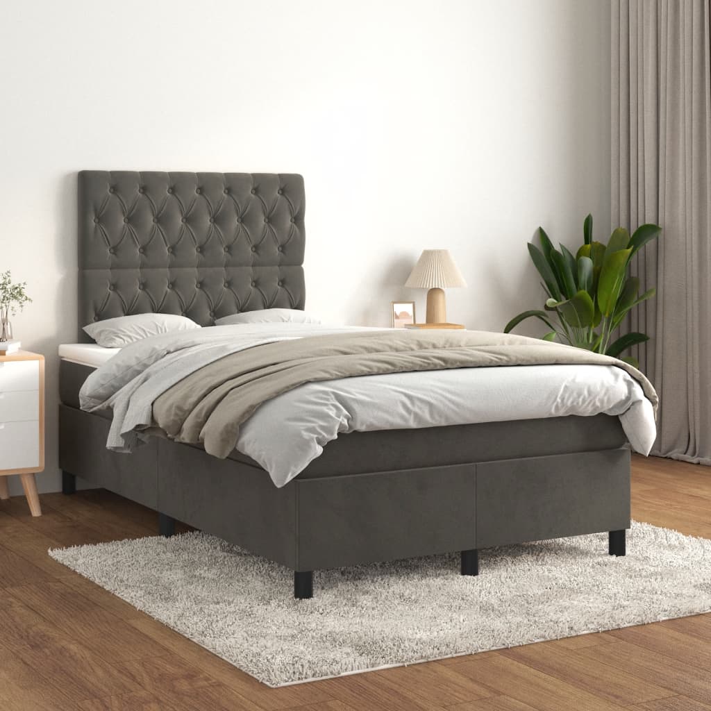 vidaXL Cama box spring con colchón terciopelo gris oscuro 120x190 cm