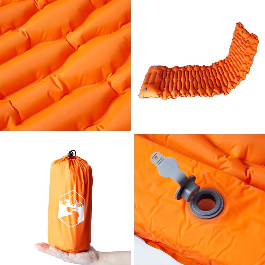 vidaXL Colchón de camping autoinflable con almohada 1 persona naranja