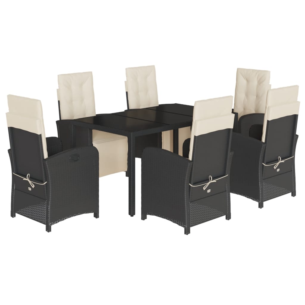 vidaXL Set de comedor de jardín 7 pzas y cojines ratán sintético negro