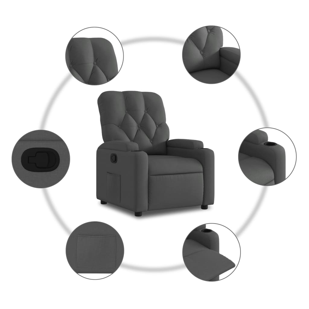 vidaXL Sillón reclinable de tela gris oscuro