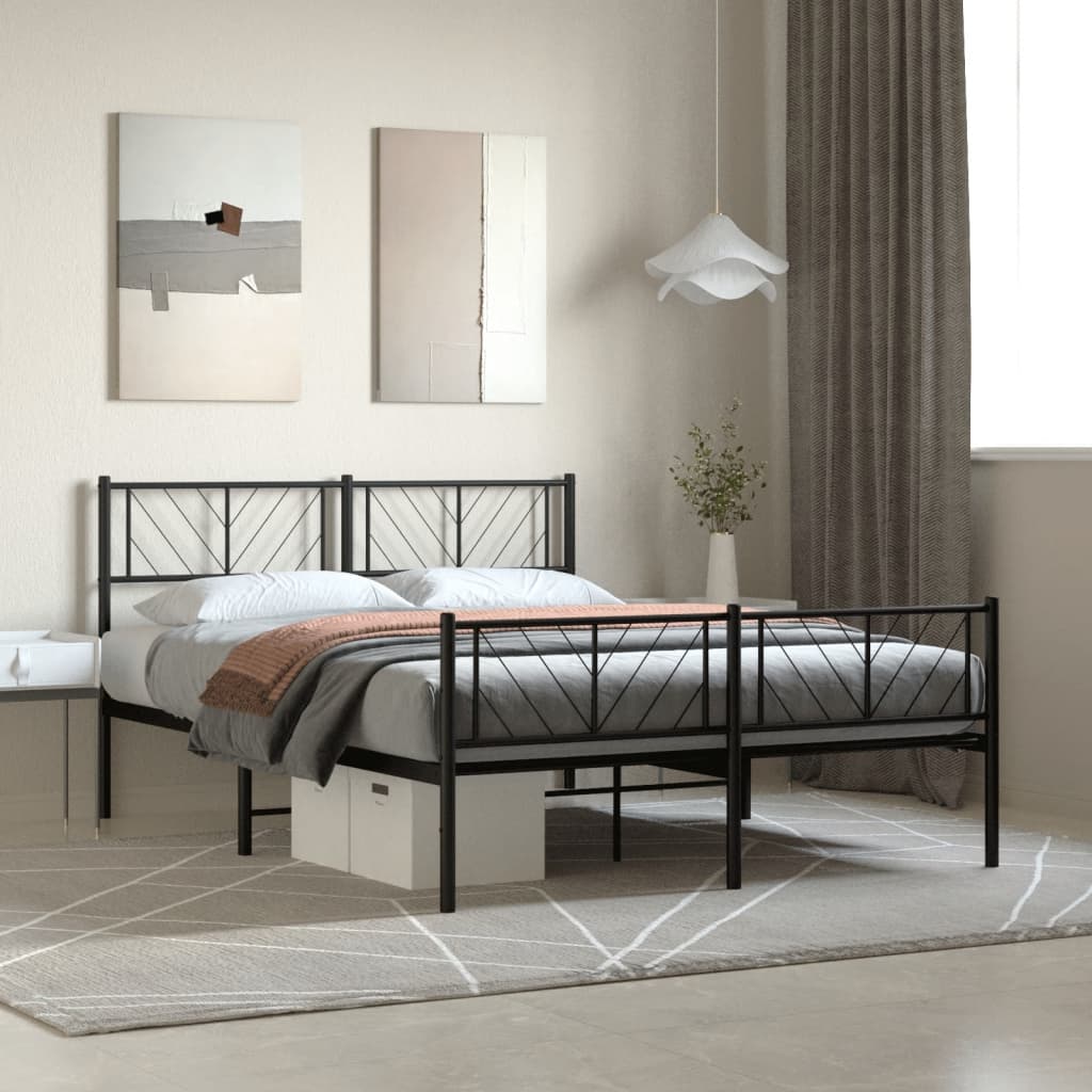 vidaXL Estructura cama sin colchón con estribo metal negro 135x190 cm