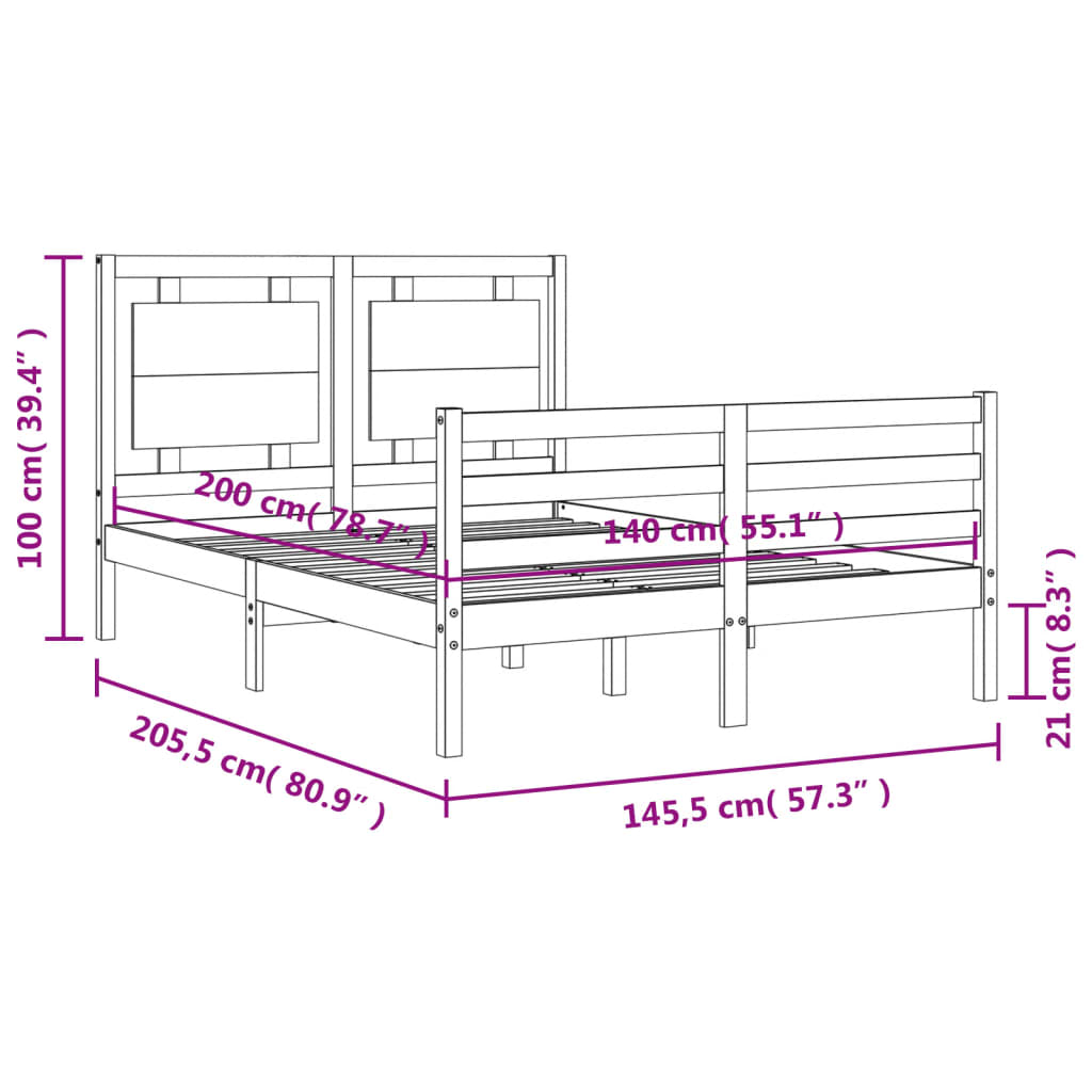 vidaXL Estructura de cama con cabecero madera maciza 140x200 cm