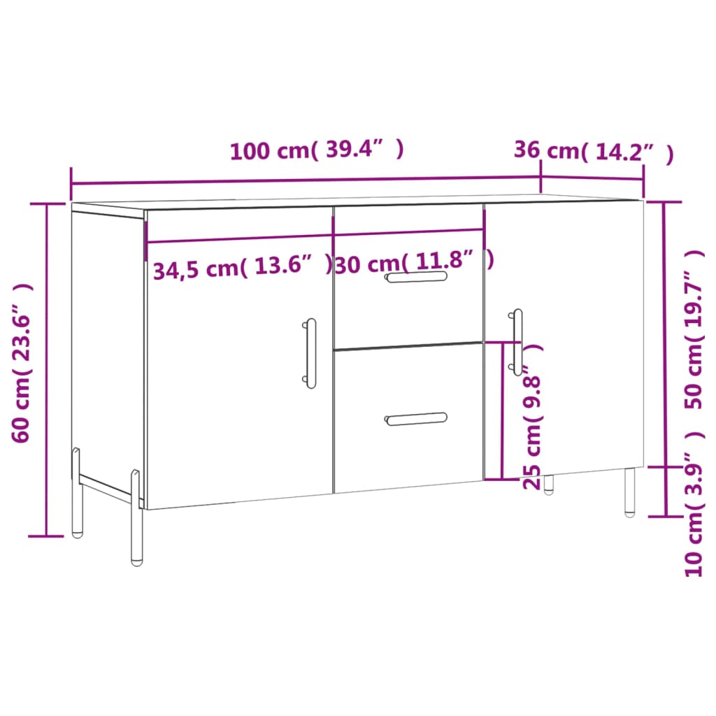 vidaXL Aparador de madera de ingeniería gris hormigón 100x36x60 cm