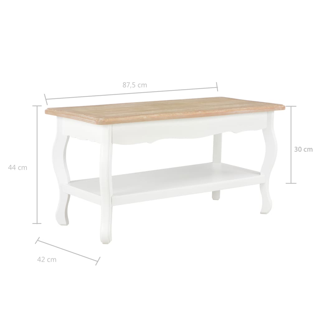 vidaXL Mesa de centro madera maciza pino blanco marrón 87,5x42x44 cm