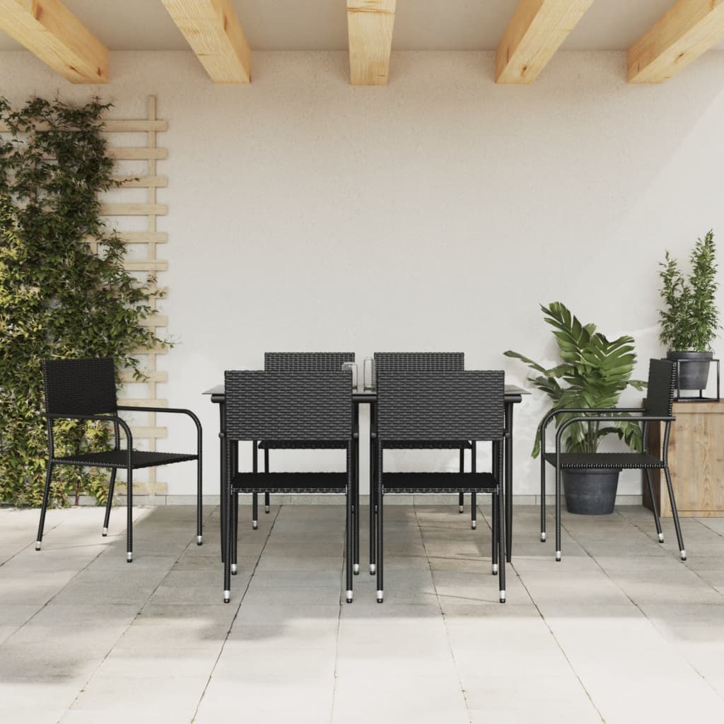 vidaXL Juego de comedor de jardín 7 pzas ratán sintético y acero negro