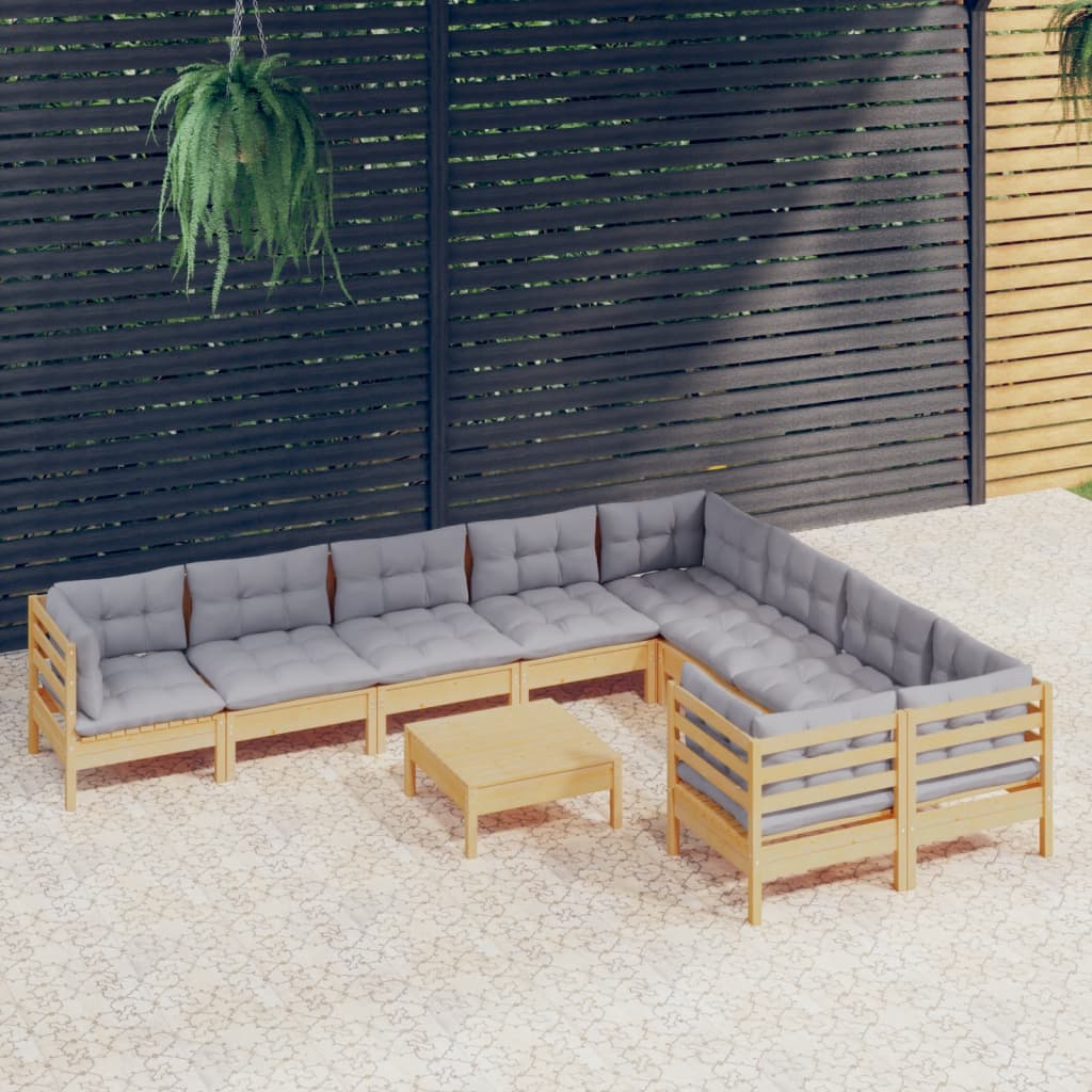 vidaXL Juego de muebles de jardín 10 pzas y cojines madera de pino