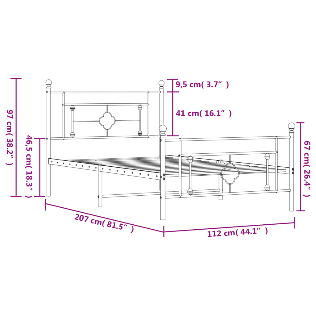 vidaXL Estructura cama sin colchón con estribo metal blanco 107x203 cm