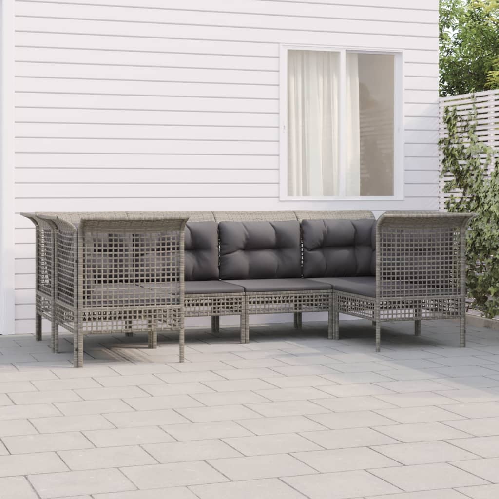 vidaXL Set de muebles de jardín 6 pzas y cojines ratán sintético gris