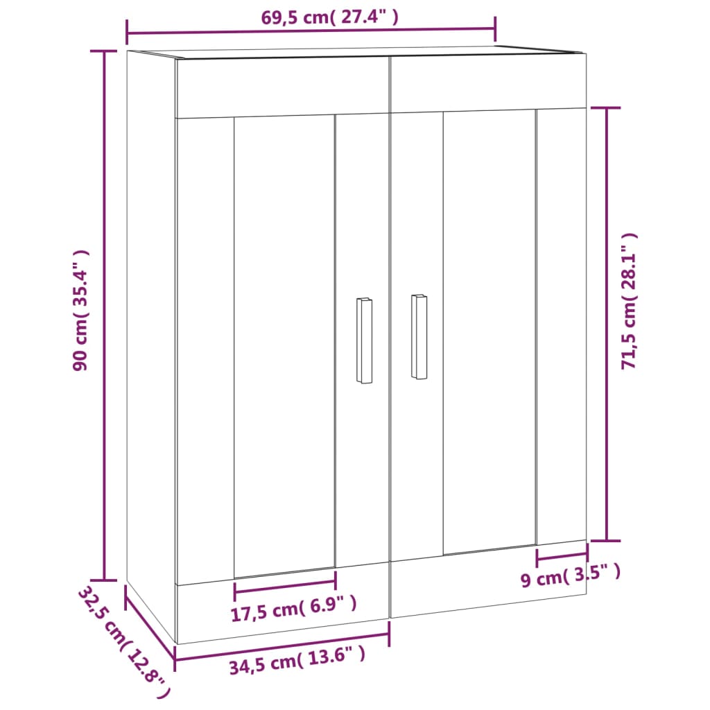 vidaXL Armario de pared madera ingeniería roble Sonoma 69,5x32,5x90 cm