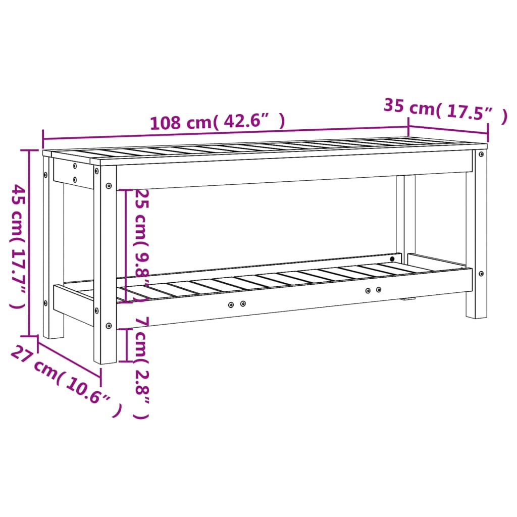 vidaXL Banco de jardín de madera maciza de abeto Douglas 108x35x45 cm