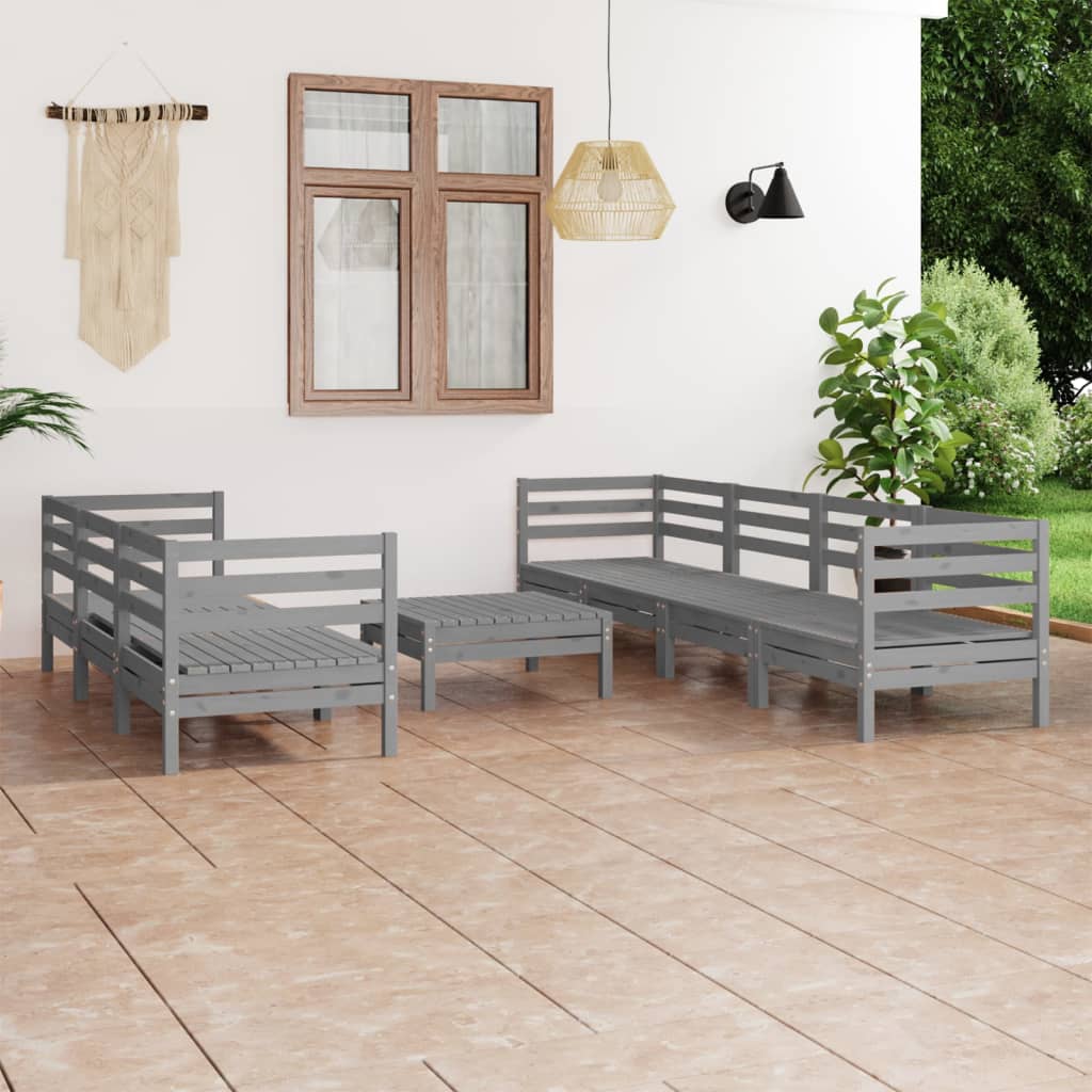 vidaXL Juego de muebles de jardín 8 pzas madera maciza de pino gris