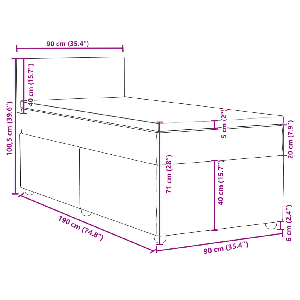 vidaXL Cama box spring individual con colchón tela gris oscuro