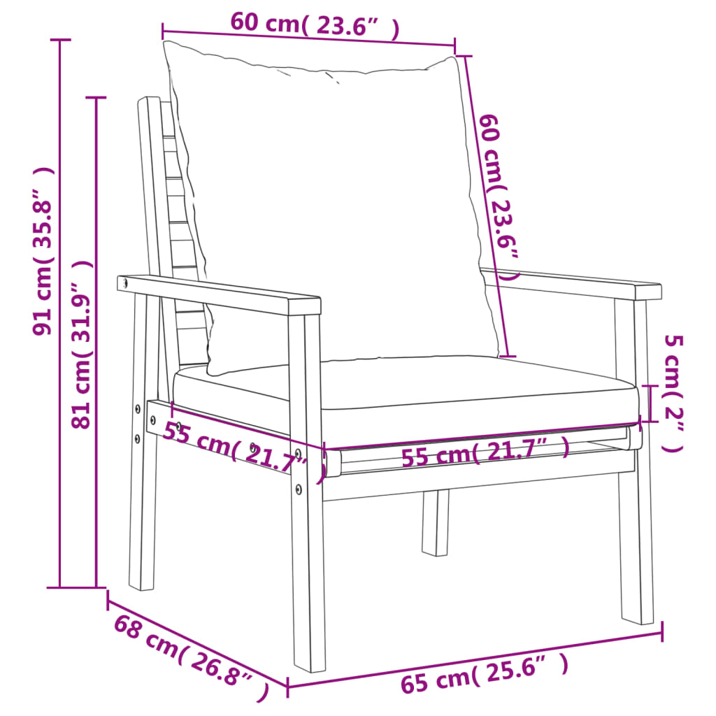 vidaXL Juego de muebles jardín 5 pzas con cojines madera maciza acacia