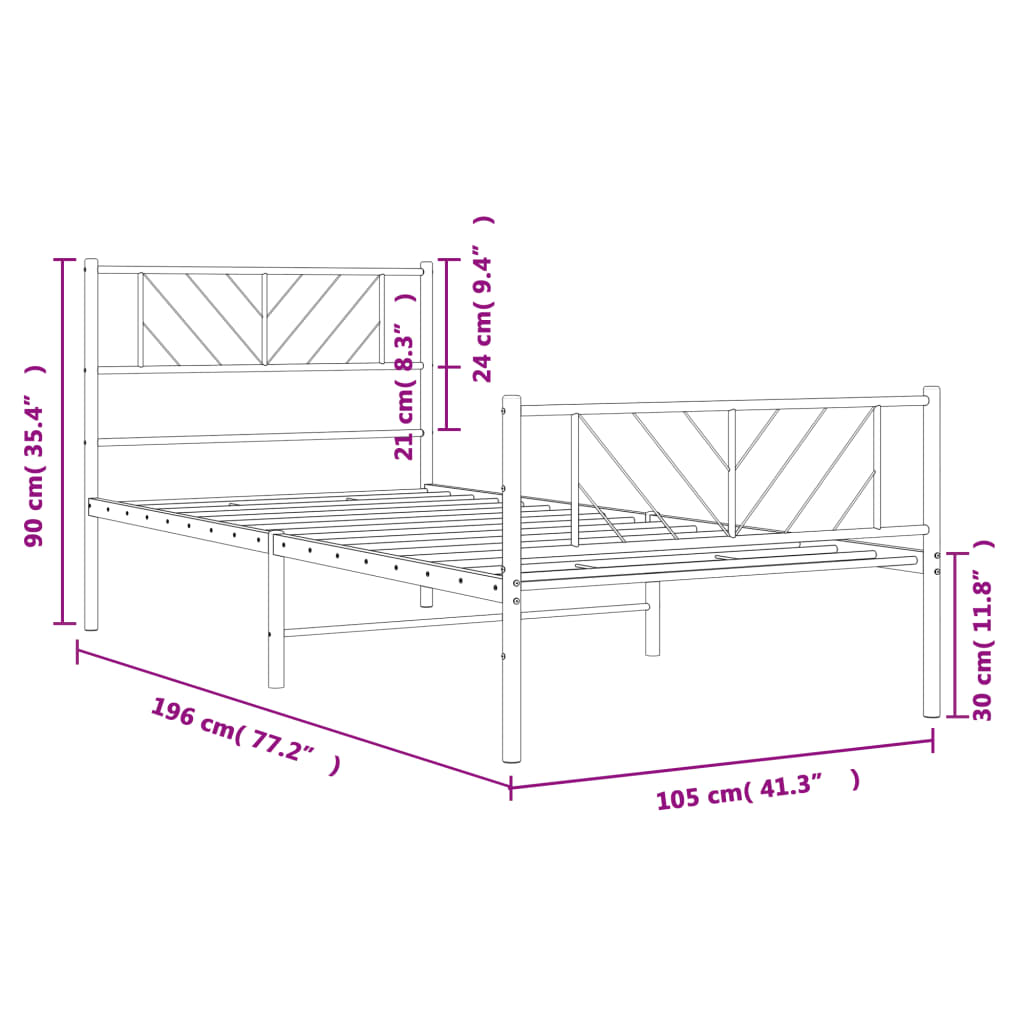 vidaXL Estructura cama sin colchón con estribo metal blanco 100x190 cm