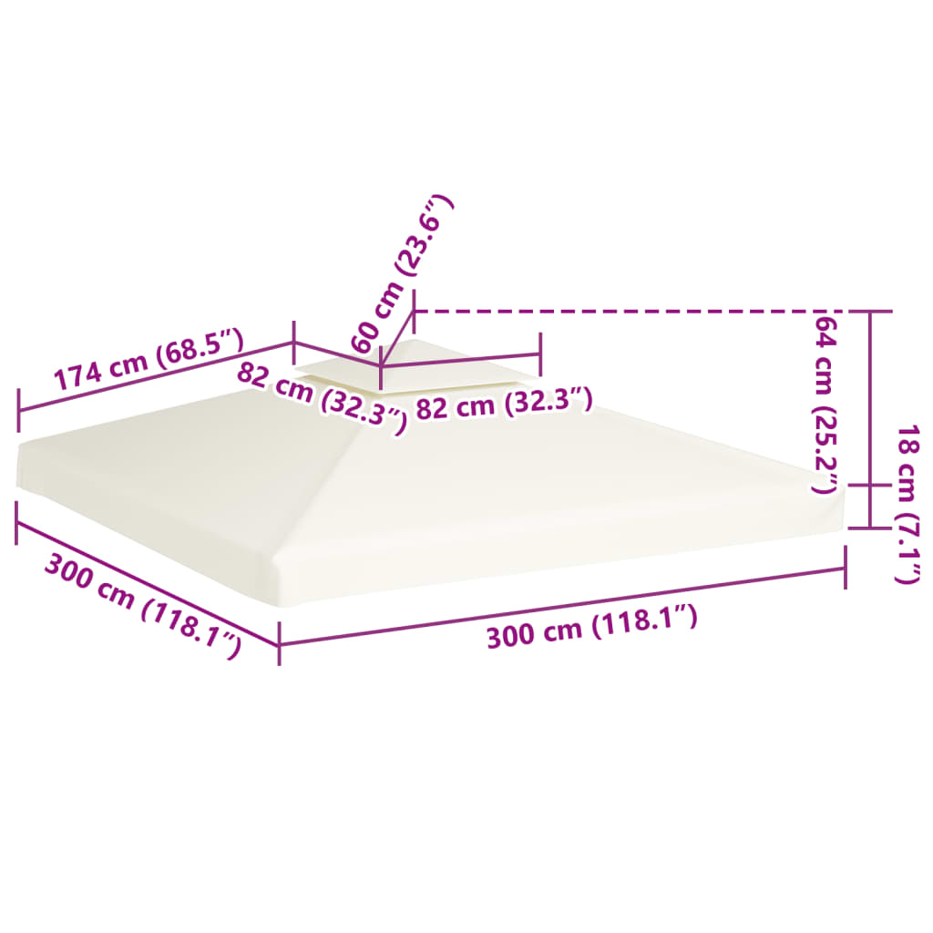 vidaXL Cubierta de repuesto de cenador 310 g/m² blanco crema 3x3 m