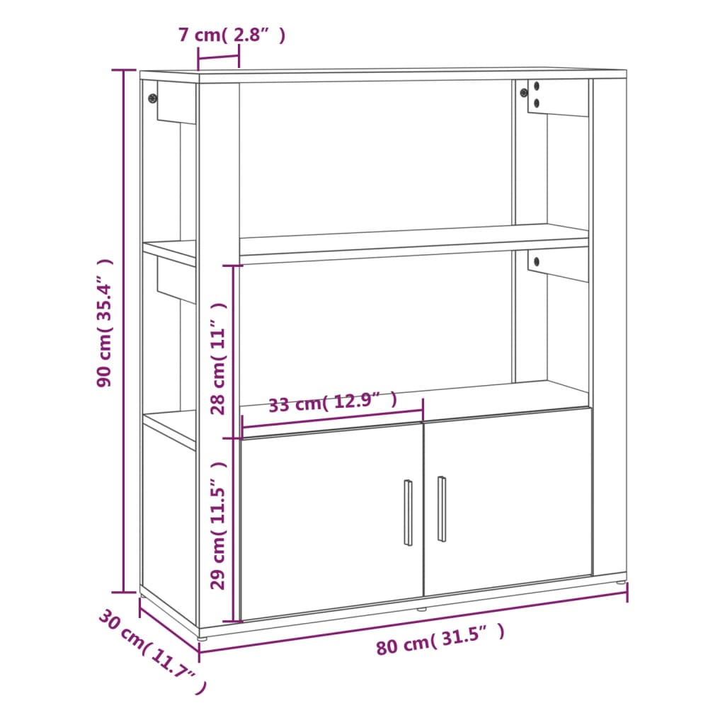 vidaXL Aparador de madera contrachapada gris hormigón 80x30x90 cm